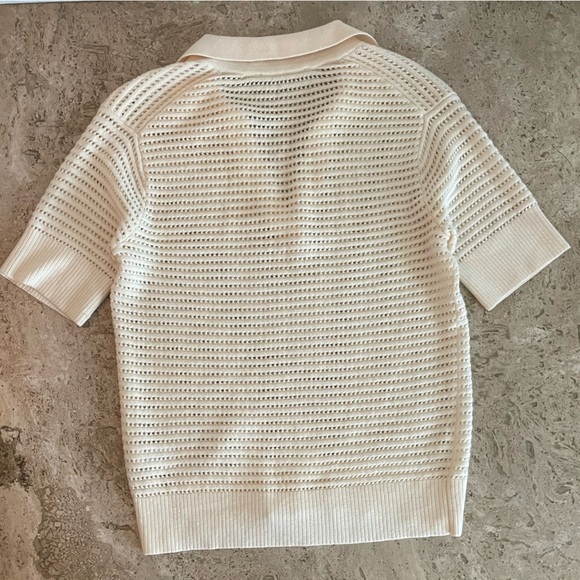 EVERLANE Perforated Short Sleeve Wool Blend Polo Sweater - Picture 5 of 5